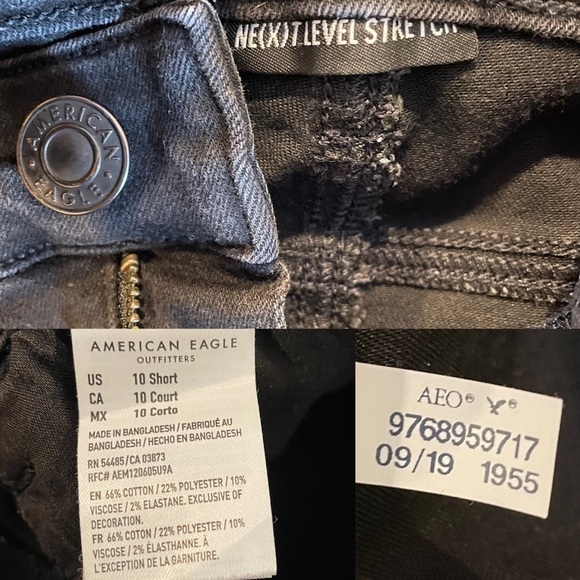 AMERICAN Eagle Next Level Stretch Distressed Ripped Goth Black Jeans 10 Short - Picture 16 of 16